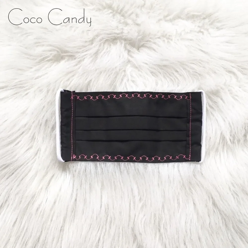 🆕Embroidered Pink Bow Black Fabric Reusable Face Mask